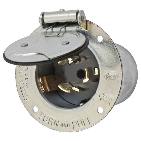 BRYANT Locking Device, Flanged Inlet, 50A Phase Delta 250V AC, Non- NEMA, Screw Terminal, With Lift Cover CS8375MBWP